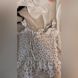 Floral Smocked White Top